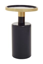 Orsina Black & Gold Side Table, Art Deco Iron Accent Table for Living Room, Contemporary Round End Table in Navy