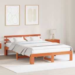Berkfield Home Pine Wood Bed Frame Wax brown Solid wood 140 x 200 cm - thumbnail 1