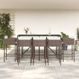 Berkfield Home 9 Piece Garden Bar Set with Cushions Brown Poly Rattan - thumbnail 1