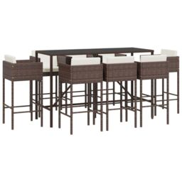 Berkfield Home 9 Piece Garden Bar Set with Cushions Brown Poly Rattan - thumbnail 2