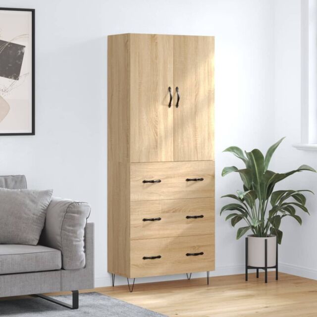 Berkfield Home Highboard Sonoma Oak 69.5x34x180 cm Engineered Wood in Brown - image 1