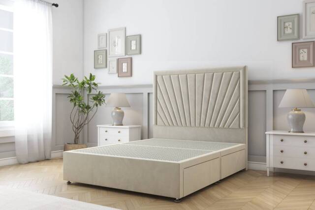 "Sloomy Somerset Plush Divan Base 2 Drawers 54"" Headboard in Cream - Size: King" - image 1