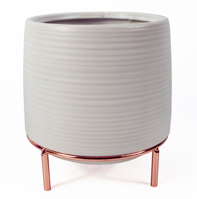 Leaf 18cm White Ceramic Planter with Metal Stand - image 1