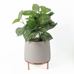 Leaf 18cm White Ceramic Planter with Metal Stand - thumbnail 2