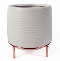Leaf 18cm White Ceramic Planter with Metal Stand - thumbnail 1