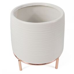 Leaf 18cm White Ceramic Planter with Metal Stand - thumbnail 3