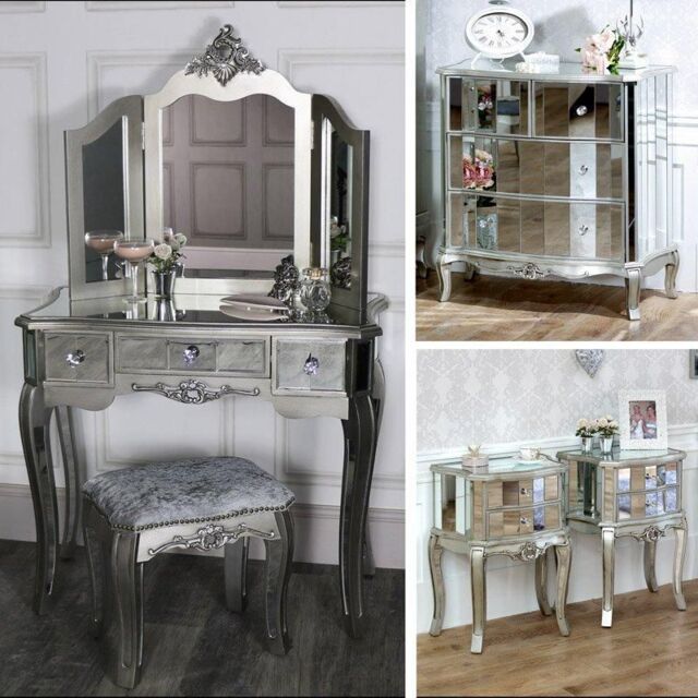 Silver Mirrored Bedroom Furniture, Chest Of Drawers, Dressing