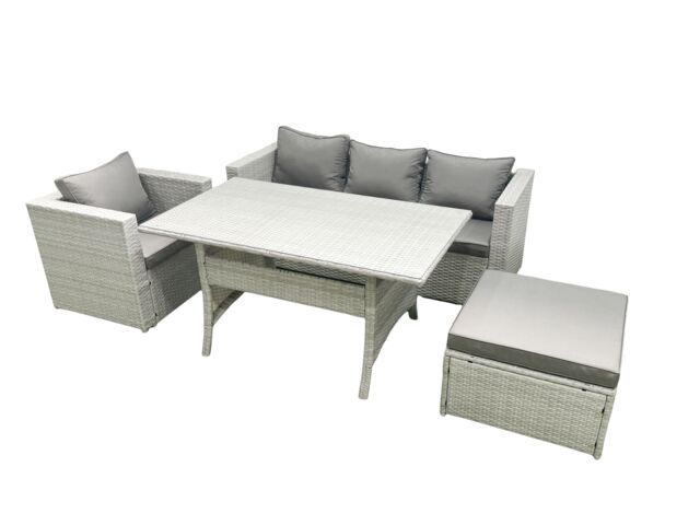 Fimous Garden Dining Set Outdoor Rattan Furniture Set with Sofa Dining Table Big Footstool Light Grey Mixed - image 1