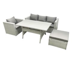 Fimous Garden Dining Set Outdoor Rattan Furniture Set with Sofa Dining Table Big Footstool Light Grey Mixed - thumbnail 1