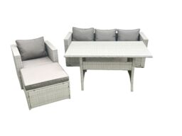 Fimous Garden Dining Set Outdoor Rattan Furniture Set with Sofa Dining Table Big Footstool Light Grey Mixed - thumbnail 2