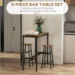 HOMCOM 3 Piece Bar Set, Industrial Kitchen & Chair Set Rustic Brown - thumbnail 4
