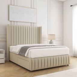 "BSSPOKE Luna Plush Velvet Divan Bed 54"" Headboard & No Mattress No Drawers in Cream - Size: King" - thumbnail 2