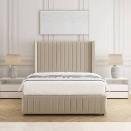 "BSSPOKE Luna Plush Velvet Divan Bed 54"" Headboard & No Mattress No Drawers in Cream - Size: King" - thumbnail 3