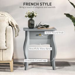 HOMCOM End Table French Style Small Table with Drawer & Curved Legs, Grey - thumbnail 4
