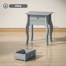HOMCOM End Table French Style Small Table with Drawer & Curved Legs, Grey - thumbnail 3