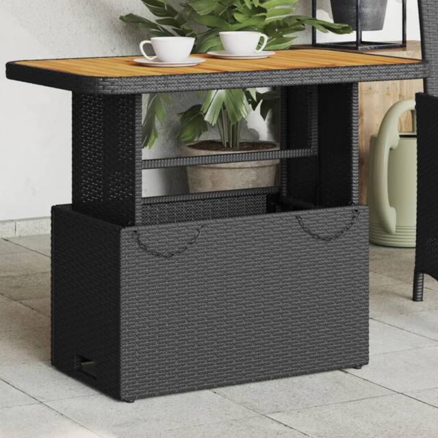 Berkfield Home Garden Table Black 90x55x71 cm Poly Rattan & Acacia Wood - Size: 90 x 55 x 71 cm - image 1