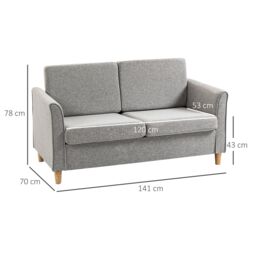 HOMCOM Double Seat Sofa Linen Upholstery Loveseat Couch w/ Armrests in Light Grey - thumbnail 3