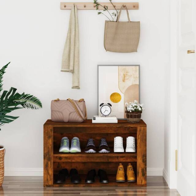 Berkfield Home Shoe Rack Smoked Oak 75x35x45 cm Engineered Wood in Brown - Size: 75 x 35 x 45 cm - image 1