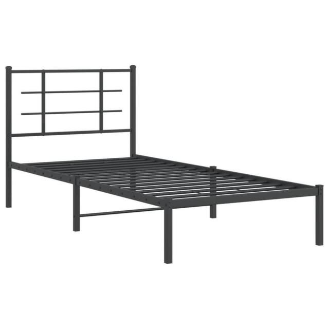 Berkfield Home Metal Bed Frame without Mattress with Headboard Black 90x200cm - Size: 90x200 cm - image 1
