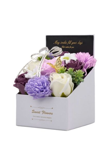Living and Home Rose Scent Soap Flower Gift Box Tabletop Decor in Purple - image 1