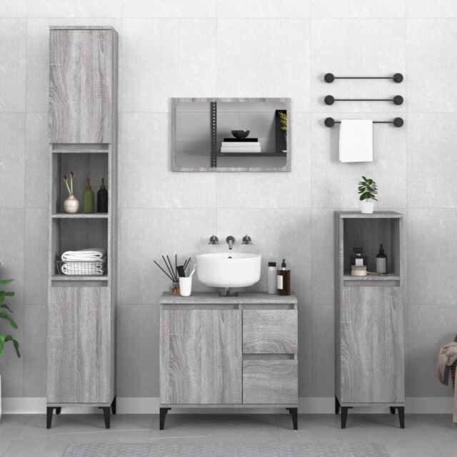 Berkfield Home 3 Piece Bathroom Cabinet Set Grey Sonoma Engineered Wood - image 1