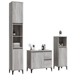 Berkfield Home 3 Piece Bathroom Cabinet Set Grey Sonoma Engineered Wood - thumbnail 3