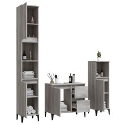 Berkfield Home 3 Piece Bathroom Cabinet Set Grey Sonoma Engineered Wood - thumbnail 4