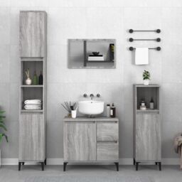 Berkfield Home 3 Piece Bathroom Cabinet Set Grey Sonoma Engineered Wood - thumbnail 1