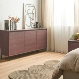 Wyld and Coco 3-Door Sideboard - Dark Brown Melamine with Black Metal Legs
