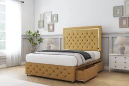 "Sloomy Sofia Gold Plush Divan Set No Drawers-54"" Headboard-Footboard in Mustard - Size: Single" - thumbnail 1