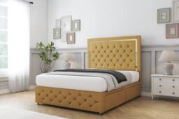 "Sloomy Sofia Gold Plush Divan Set No Drawers-54"" Headboard-Footboard in Mustard - Size: Single" - thumbnail 3