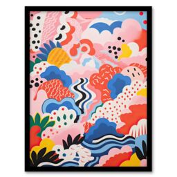 Artery8 Wall Art Print Candy Mountains Abstract Oil Painting Pink Blue Yellow Sugar Stream & Ice Cream Bushes Kids Bedroom Artwork Framed - Size: A4 - thumbnail 1