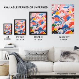 Artery8 Wall Art Print Candy Mountains Abstract Oil Painting Pink Blue Yellow Sugar Stream & Ice Cream Bushes Kids Bedroom Artwork Framed - Size: A4 - thumbnail 3