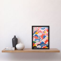 Artery8 Wall Art Print Candy Mountains Abstract Oil Painting Pink Blue Yellow Sugar Stream & Ice Cream Bushes Kids Bedroom Artwork Framed - Size: A4 - thumbnail 4