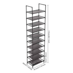KORVIXA 10Tier Narrow Shoe Rack Shoe Shelf in Black - Size: 100 cm x 100 cm - thumbnail 2