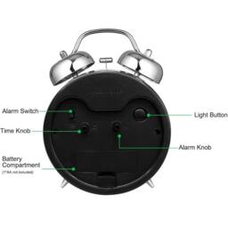 NESTLUNE Super Loud Twin Bell Alarm Clock with Night Light Not Ticking in Silver - Size: 100 cm x 60 cm - thumbnail 3