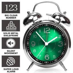 NESTLUNE Super Loud Twin Bell Alarm Clock with Night Light Not Ticking in Silver - Size: 100 cm x 60 cm - thumbnail 5