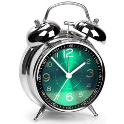 NESTLUNE Super Loud Twin Bell Alarm Clock with Night Light Not Ticking in Silver - Size: 100 cm x 60 cm