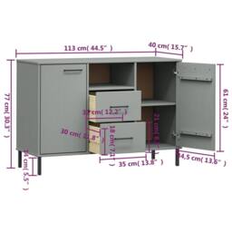 Berkfield Home Sideboard with Metal Legs Grey 113x40x77 cm Solid Wood OSLO - Size: 113 x 40 x 77 cm - thumbnail 8