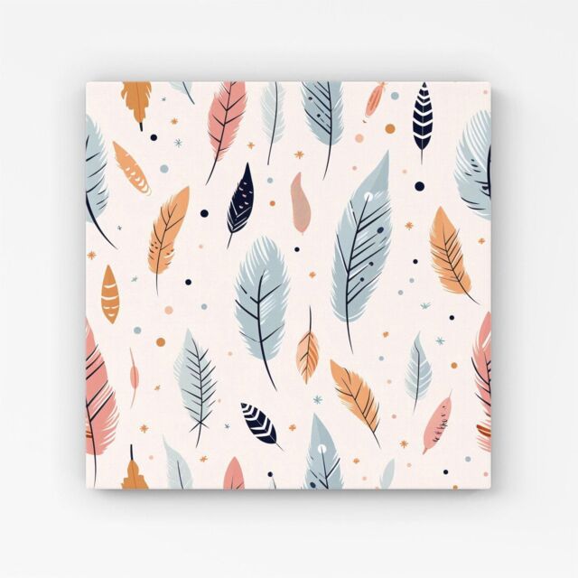Warren Reed - Designer Pastel Feather Pattern Canvas in Blue - Size: w10 inch x h10 inch - image 1