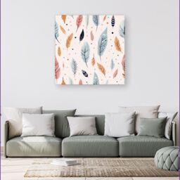 Warren Reed - Designer Pastel Feather Pattern Canvas in Blue - Size: w10 inch x h10 inch - thumbnail 4