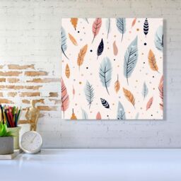 Warren Reed - Designer Pastel Feather Pattern Canvas in Blue - Size: w10 inch x h10 inch - thumbnail 2