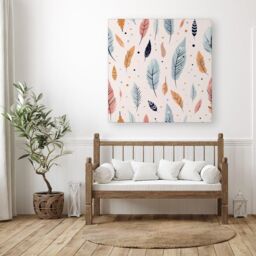 Warren Reed - Designer Pastel Feather Pattern Canvas in Blue - Size: w10 inch x h10 inch - thumbnail 3