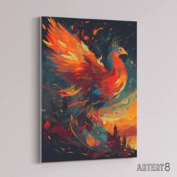 "Artery8 Phoenix Bird Spreading Wings Canvas Wall Art Print in Orange - Size: W18"" x H24""" - thumbnail 2