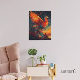 "Artery8 Phoenix Bird Spreading Wings Canvas Wall Art Print in Orange - Size: W18"" x H24""" - thumbnail 3