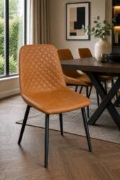 IH Design Corona Tan Faux Leather Dining Chairs Set of 4 with Black Steel Legs