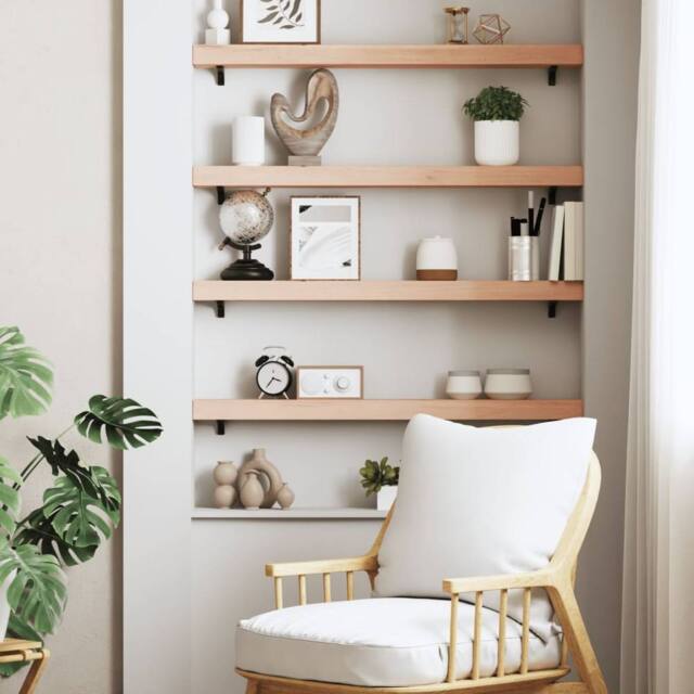 Berkfield Home Wall Shelf 100x10x6 cm Untreated Solid Wood Oak in Brown - Size: 100 x 10 x 6 cm - image 1