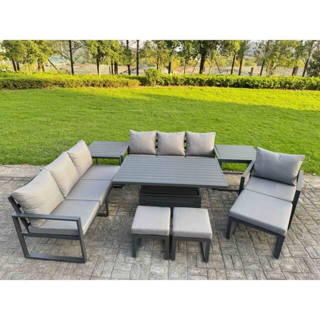 Fimous Aluminum 10-Seater Patio Set with Lifting Table & 2 Side Tables in Dark Grey - image 1