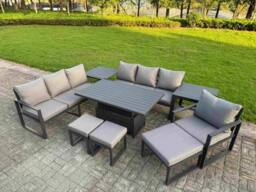 Fimous Aluminum 10-Seater Patio Set with Lifting Table & 2 Side Tables in Dark Grey - thumbnail 2