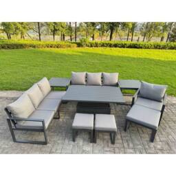Fimous Aluminum 10-Seater Patio Set with Lifting Table & 2 Side Tables in Dark Grey - thumbnail 1
